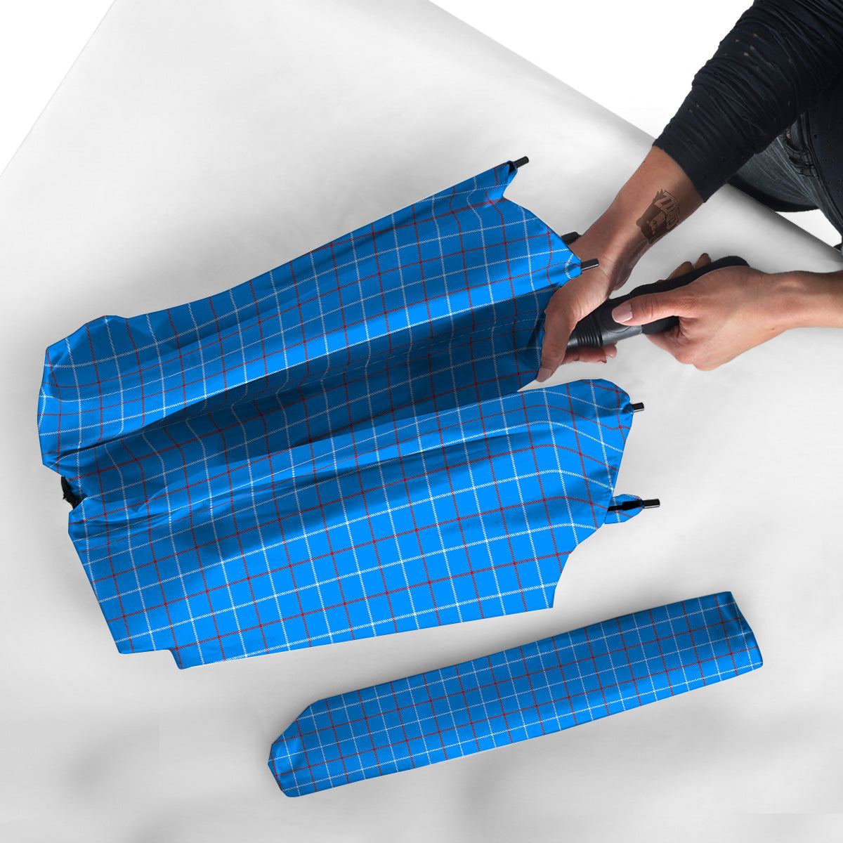 White Blue And Red Tattersall Print Umbrella-grizzshop