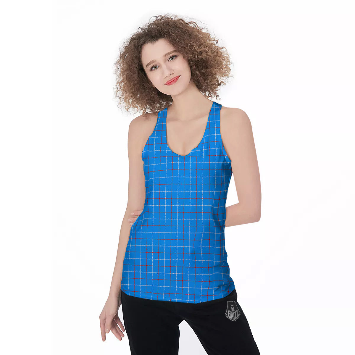 White Blue And Red Tattersall Print Women's Racerback Tank Top-grizzshop