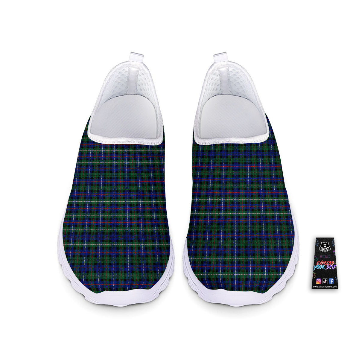 White Buffalo And Green Blue Plaid Print Nurse Shoes-grizzshop