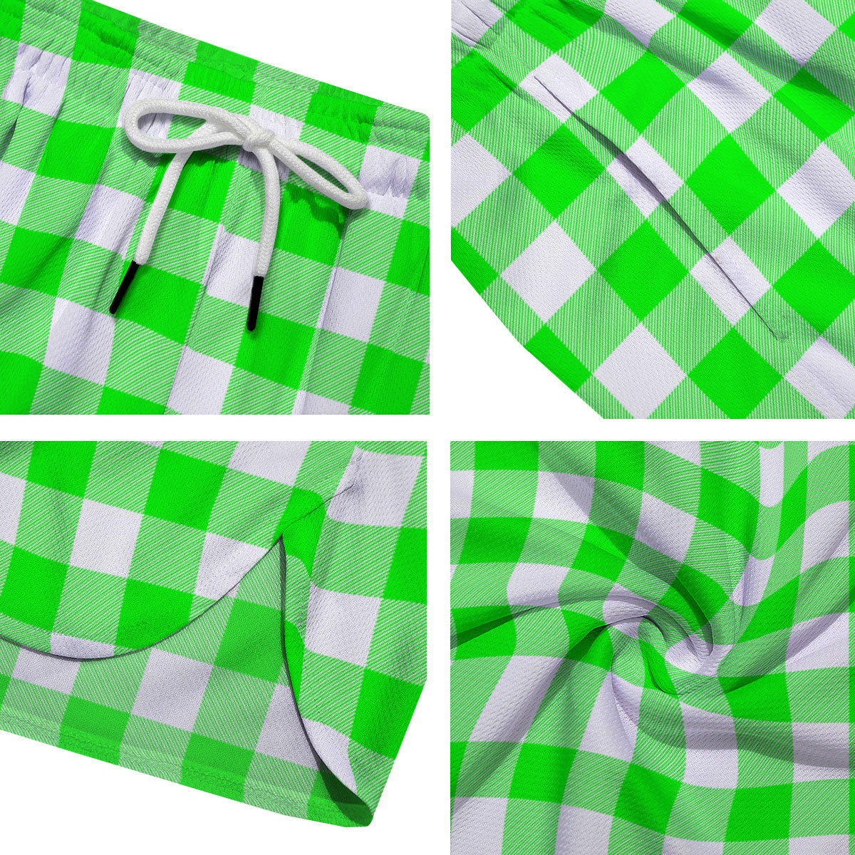 White Buffalo Check And UFO Green Print Pattern Men's Running Shorts-grizzshop