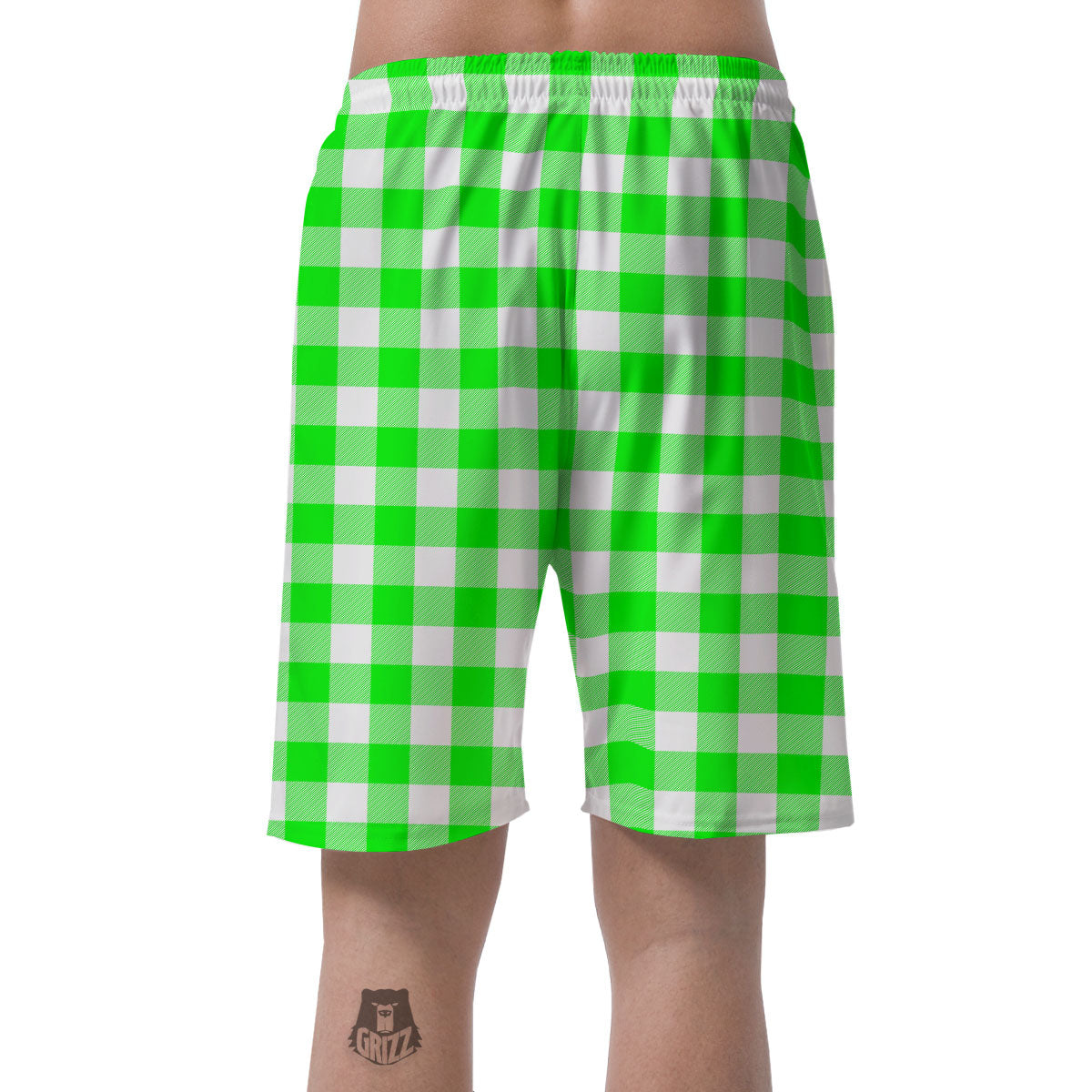 White Buffalo Check And UFO Green Print Pattern Men's Shorts-grizzshop