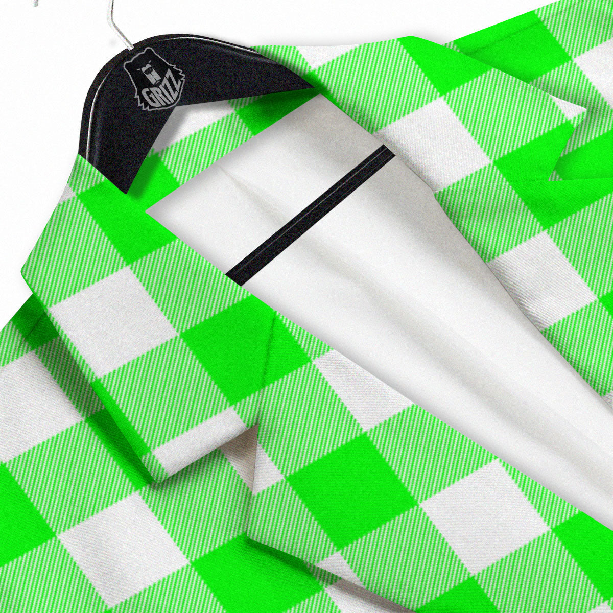 White Buffalo Check And UFO Green Print Pattern Men's Sport Coat-grizzshop