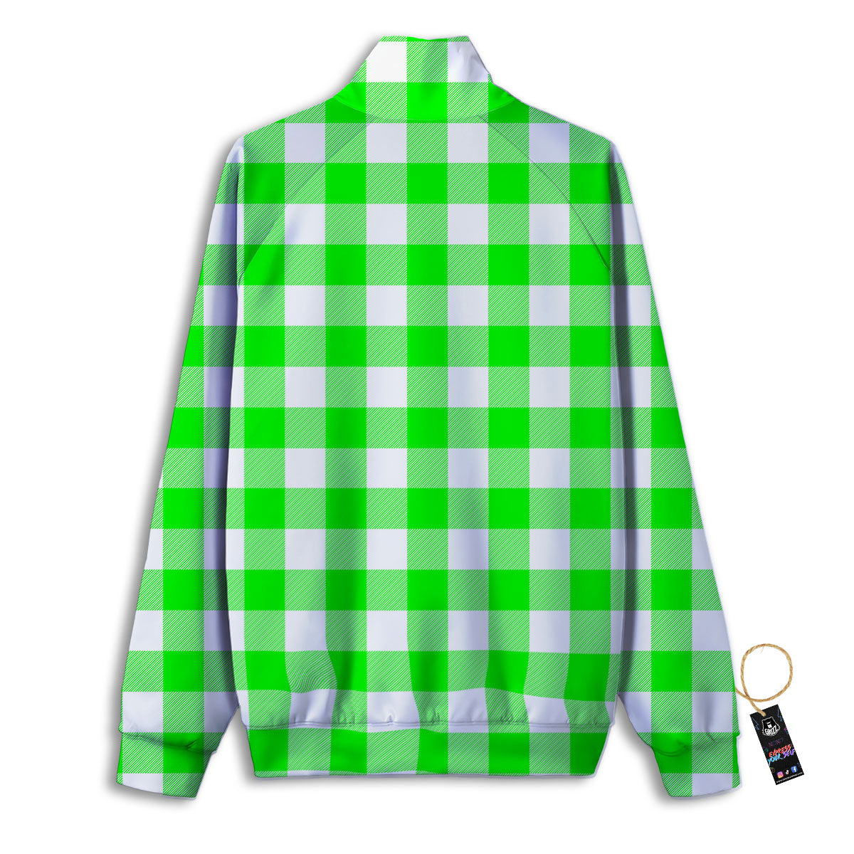 White Buffalo Check And UFO Green Print Pattern Track Jacket-grizzshop