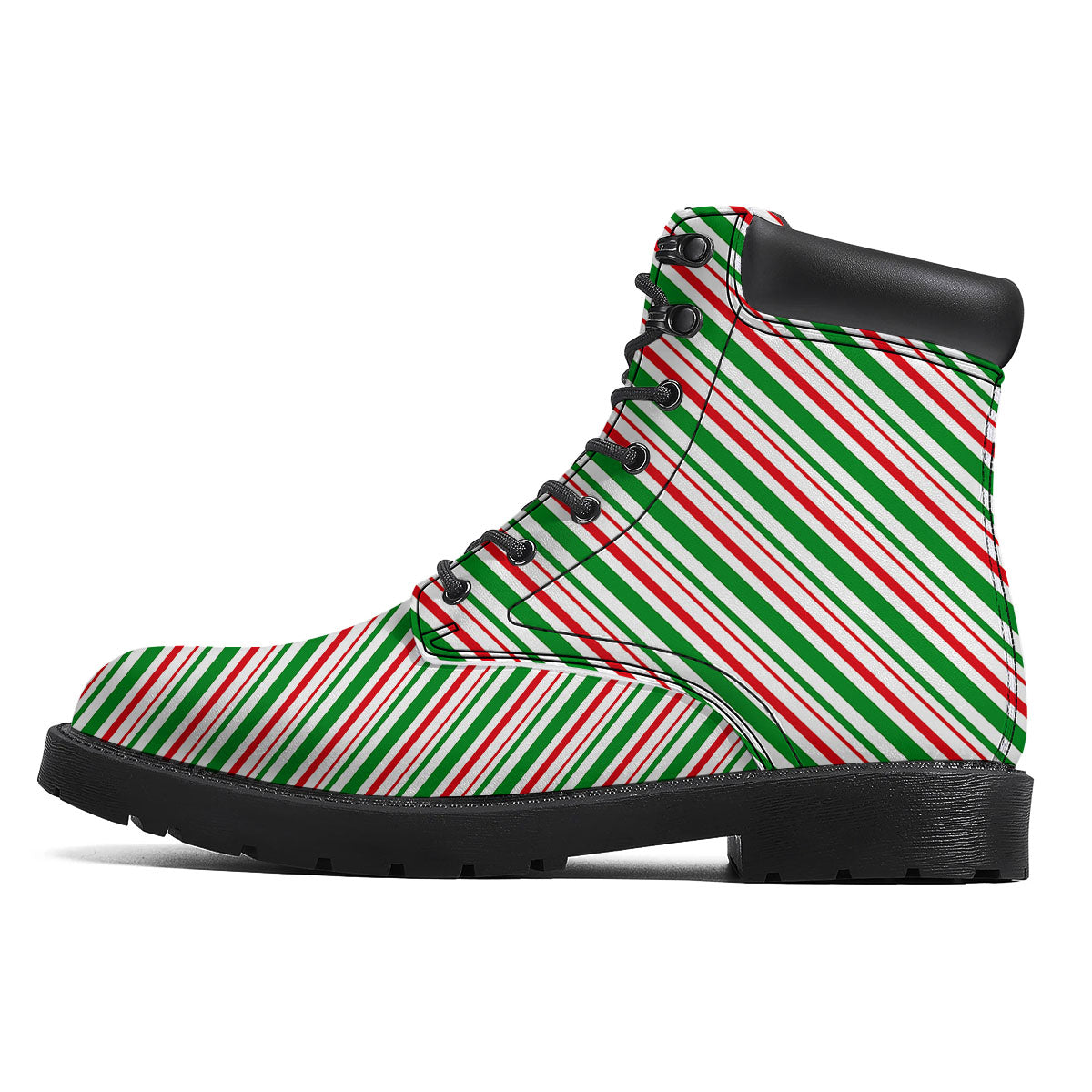 White Candy Cane And Red Green Print Boots-grizzshop