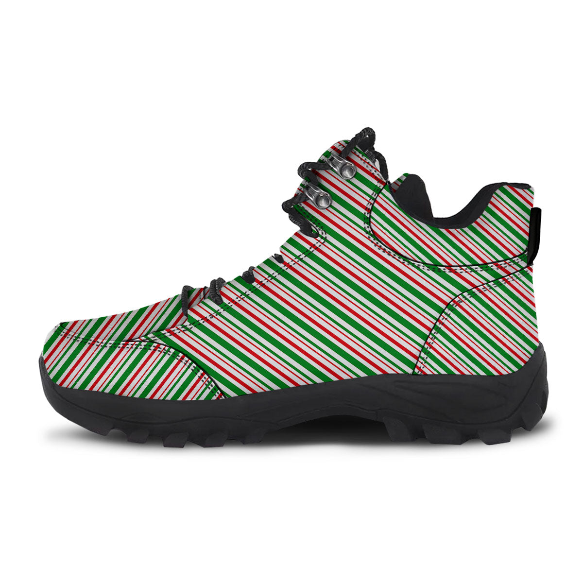 White Candy Cane And Red Green Print Hiking Shoes-grizzshop