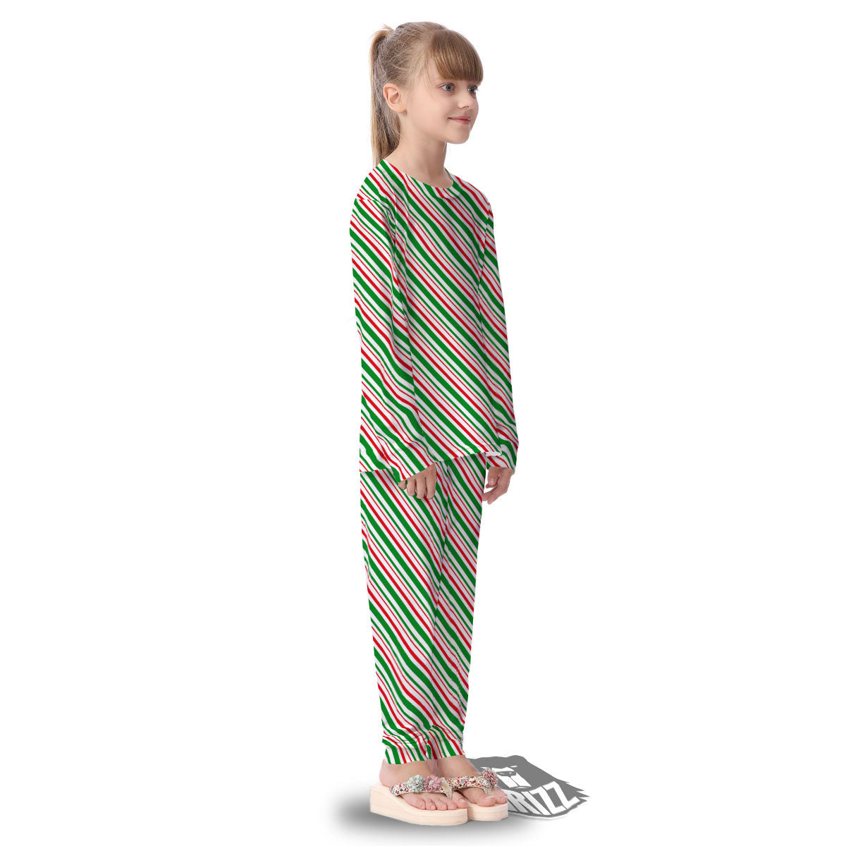 White Candy Cane And Red Green Print Kid's Pajamas-grizzshop