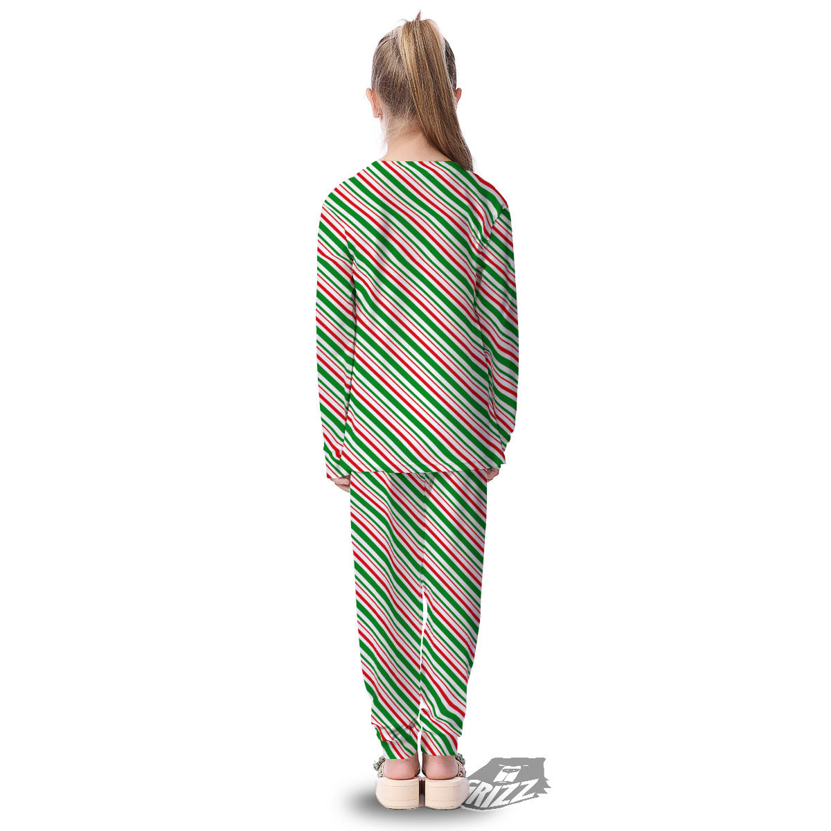 White Candy Cane And Red Green Print Kid's Pajamas-grizzshop