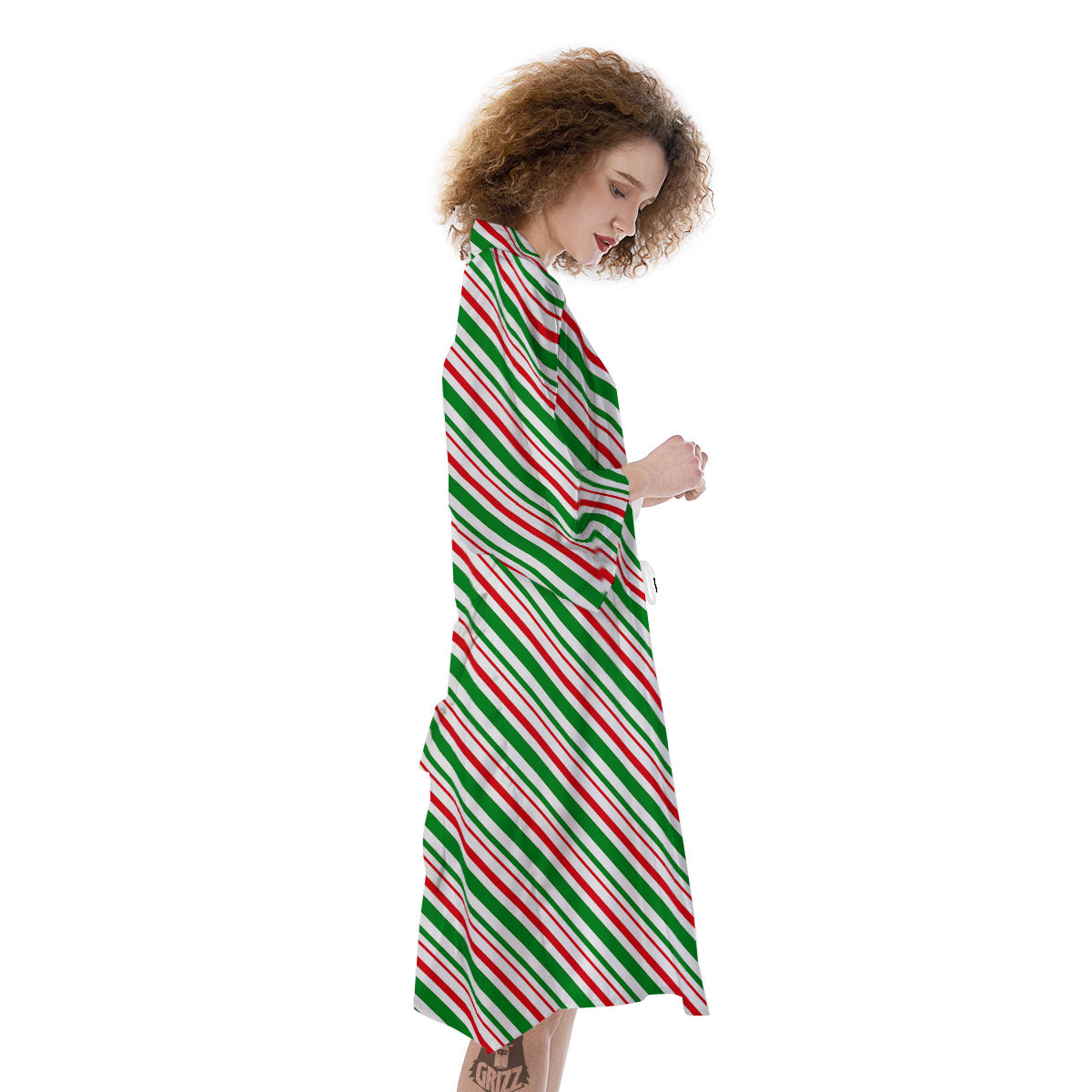 White Candy Cane And Red Green Print Kimono-grizzshop