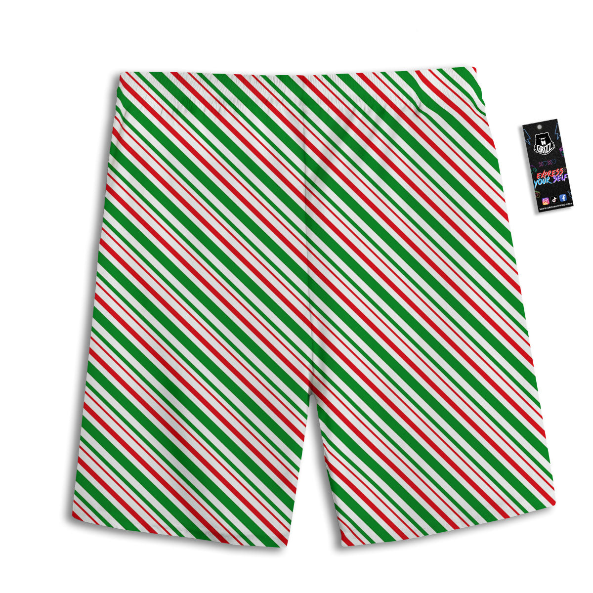 White Candy Cane And Red Green Print Men's Athletic Shorts