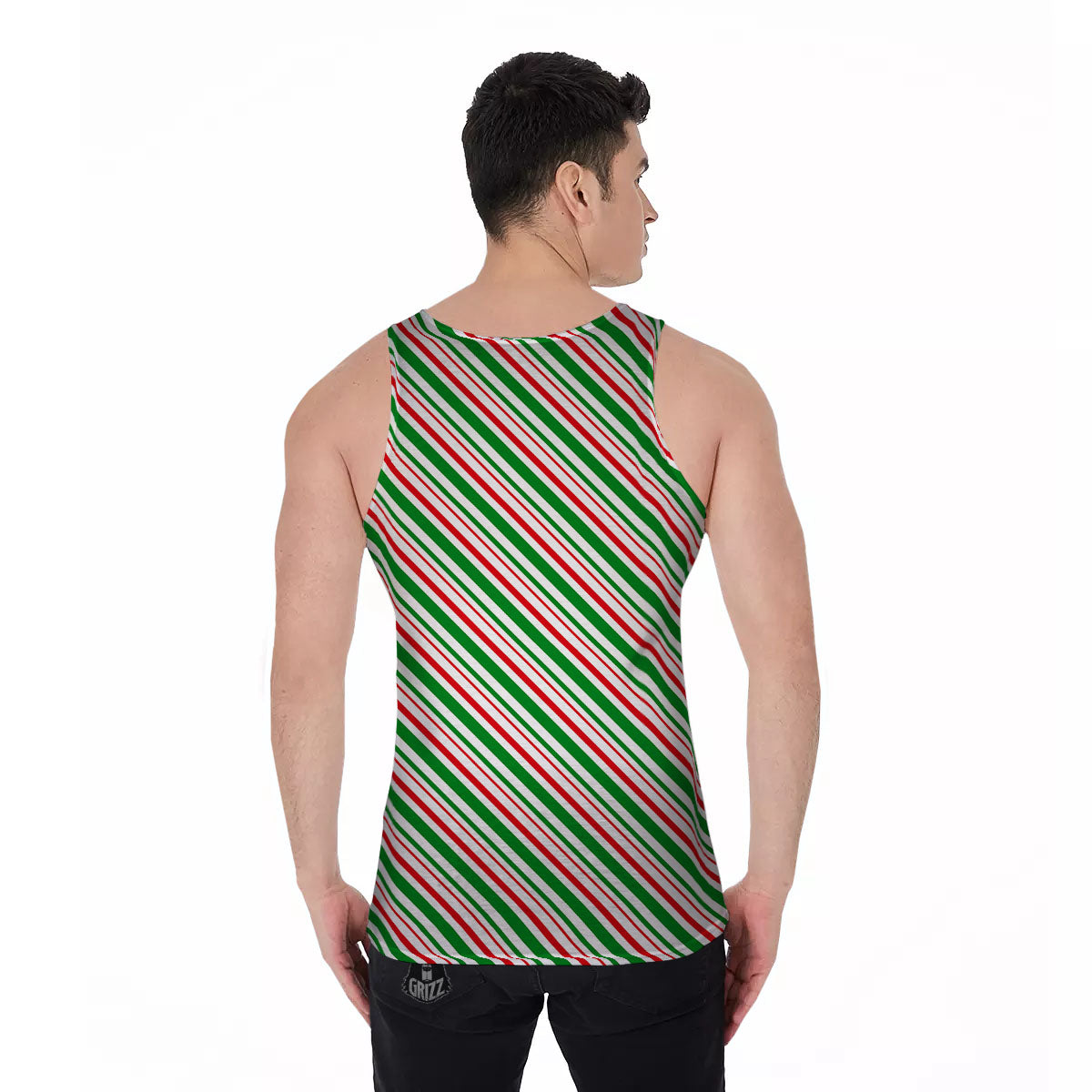 White Candy Cane And Red Green Print Men's Tank Top-grizzshop