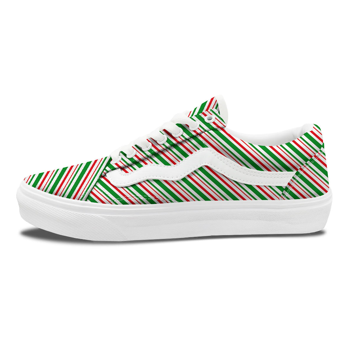 White Candy Cane And Red Green Print Skate Shoes-grizzshop