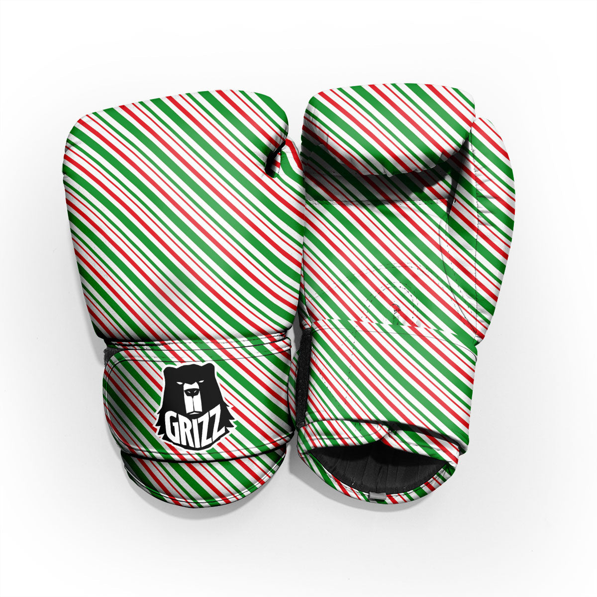 White Candy Cane And Red Green Print Pro Boxing Glove