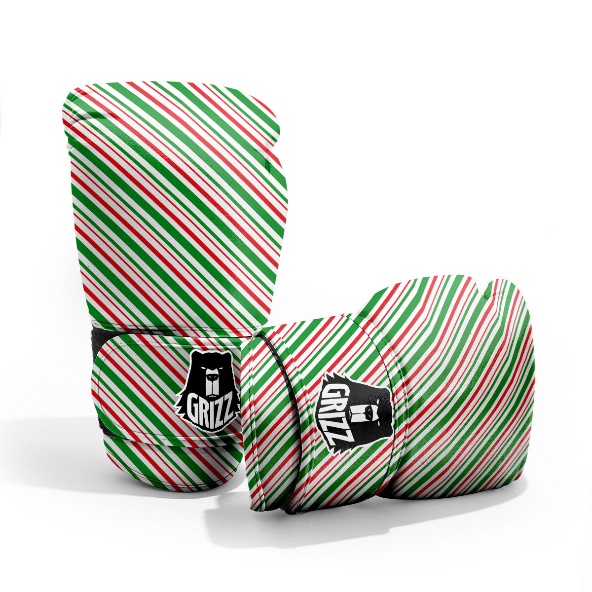 White Candy Cane And Red Green Print Pro Boxing Glove