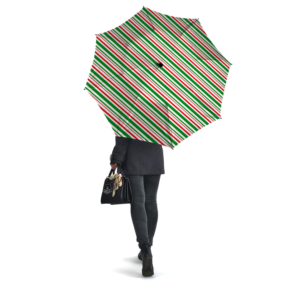 White Candy Cane And Red Green Print Umbrella-grizzshop