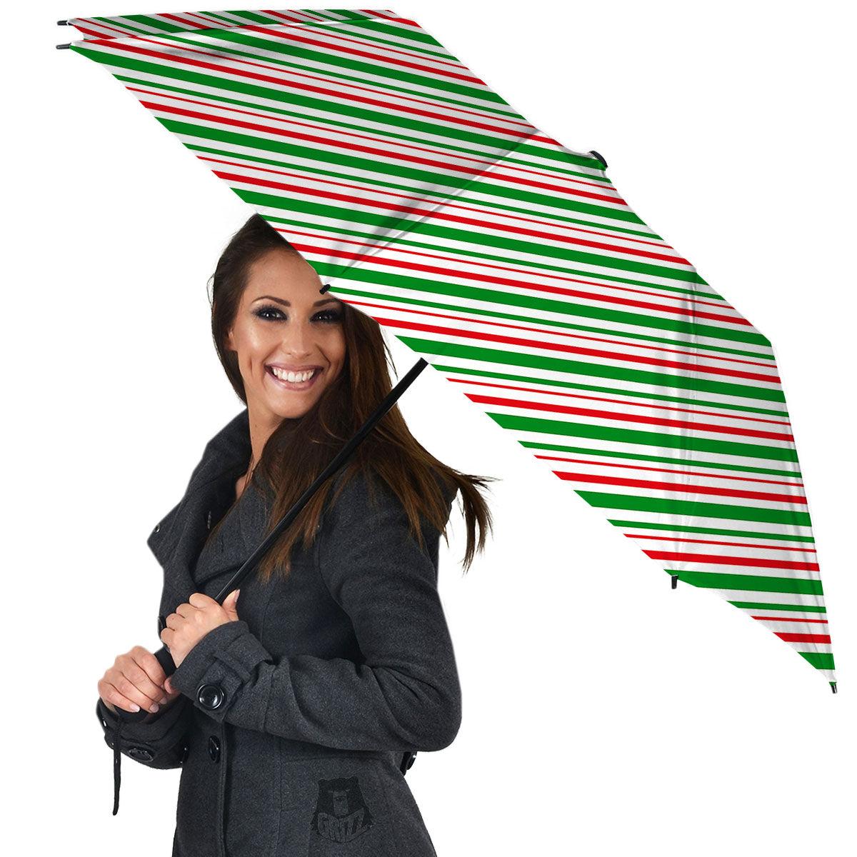 White Candy Cane And Red Green Print Umbrella-grizzshop