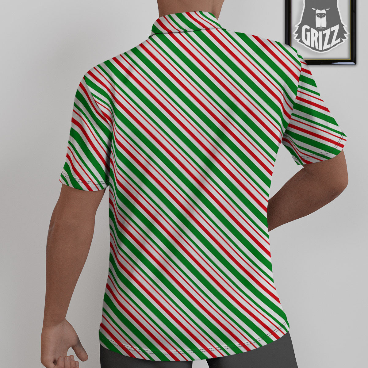 White Candy Cane And Red Green Print Untucked Shirts-grizzshop