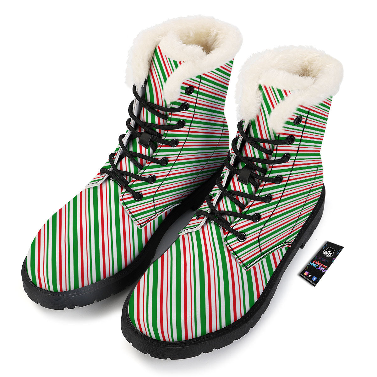 White Candy Cane And Red Green Print Winter Boots-grizzshop
