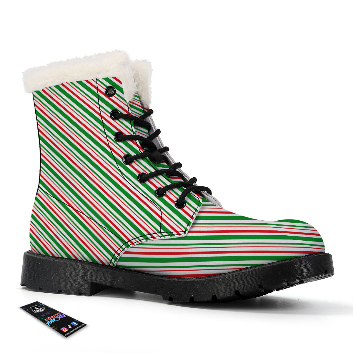 White Candy Cane And Red Green Print Winter Boots-grizzshop