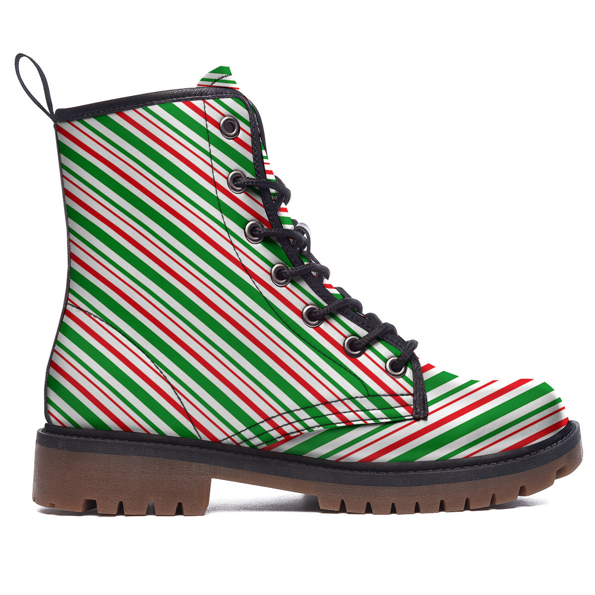White Candy Cane And Red Green Print Work Boots-grizzshop