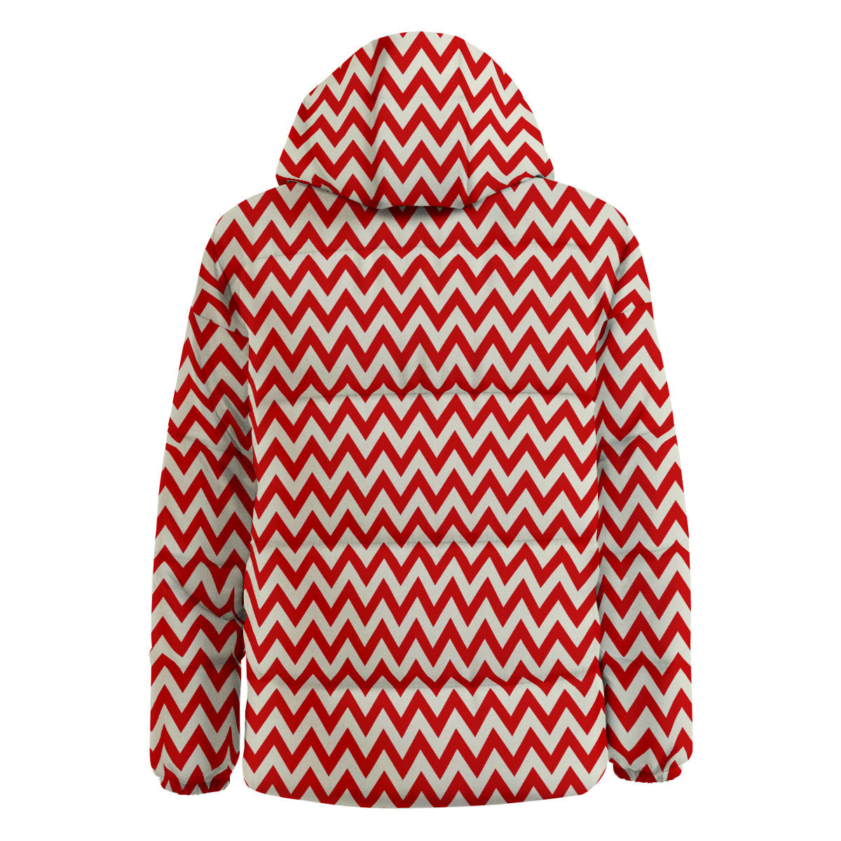 White Chevron And Beige Red Print Down Jacket-grizzshop