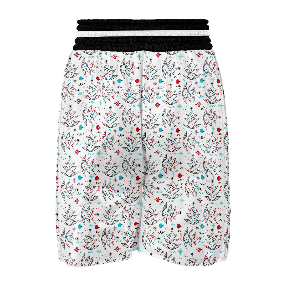 White Christmas Tree Doodle Boxing Shorts-grizzshop