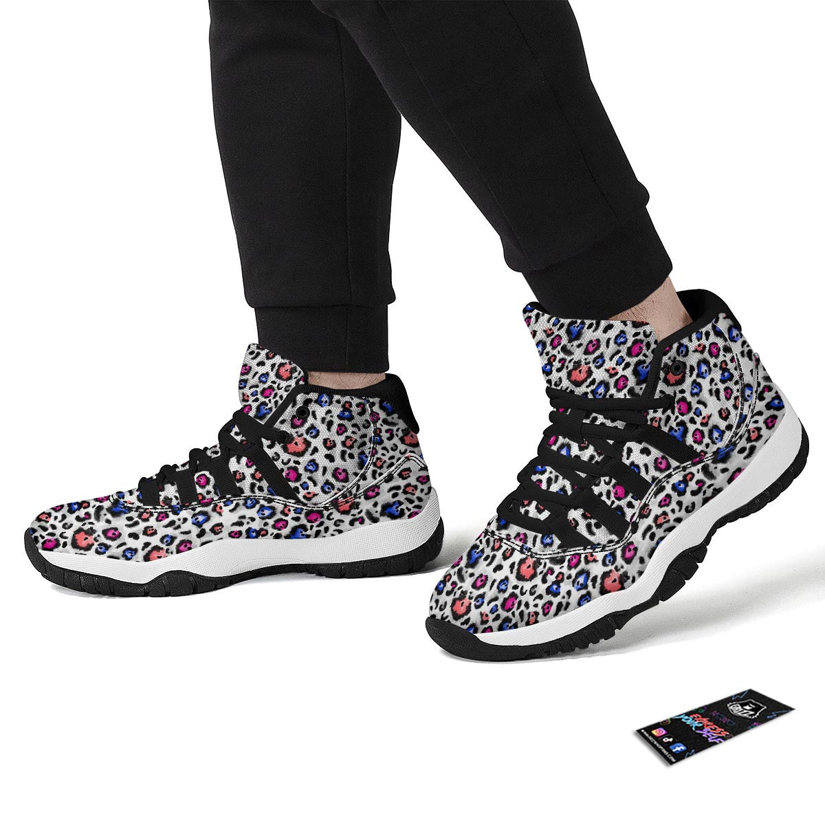 White Colorful Leopard Black Bball Shoes-grizzshop