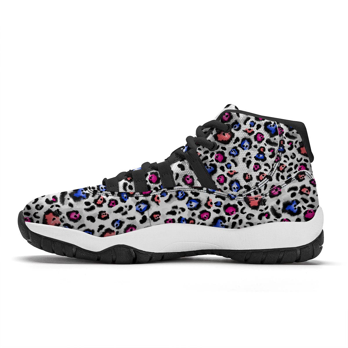 White Colorful Leopard Black Bball Shoes-grizzshop