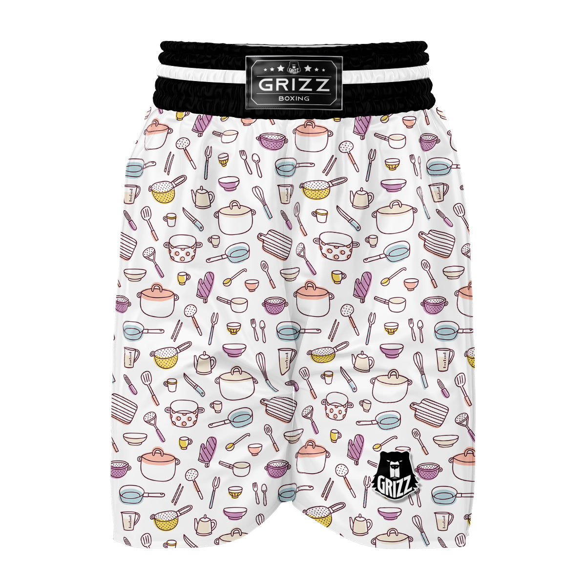 White Cooking Print Pattern Boxing Shorts-grizzshop