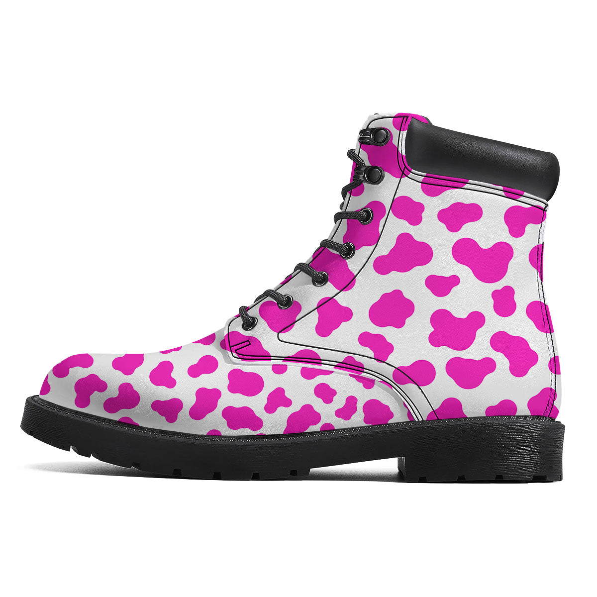 White Cow And Hot Pink Print Boots-grizzshop