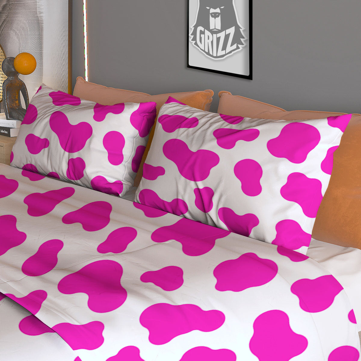 White Cow And Hot Pink Print Duvet Cover Bedding Set