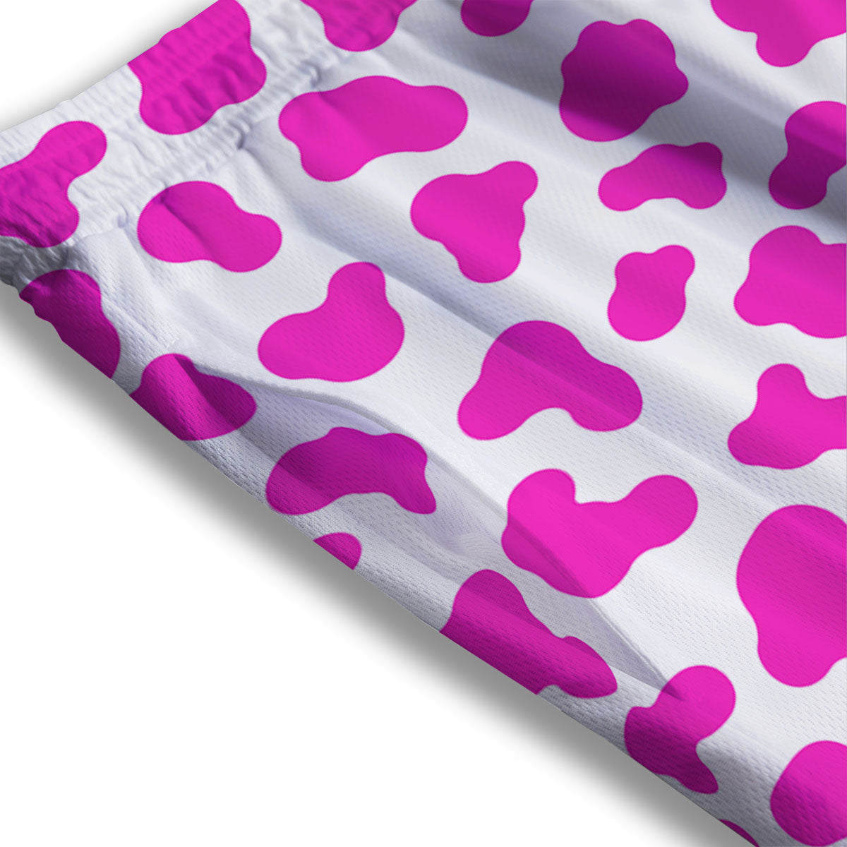 White Cow And Hot Pink Print Mesh Shorts