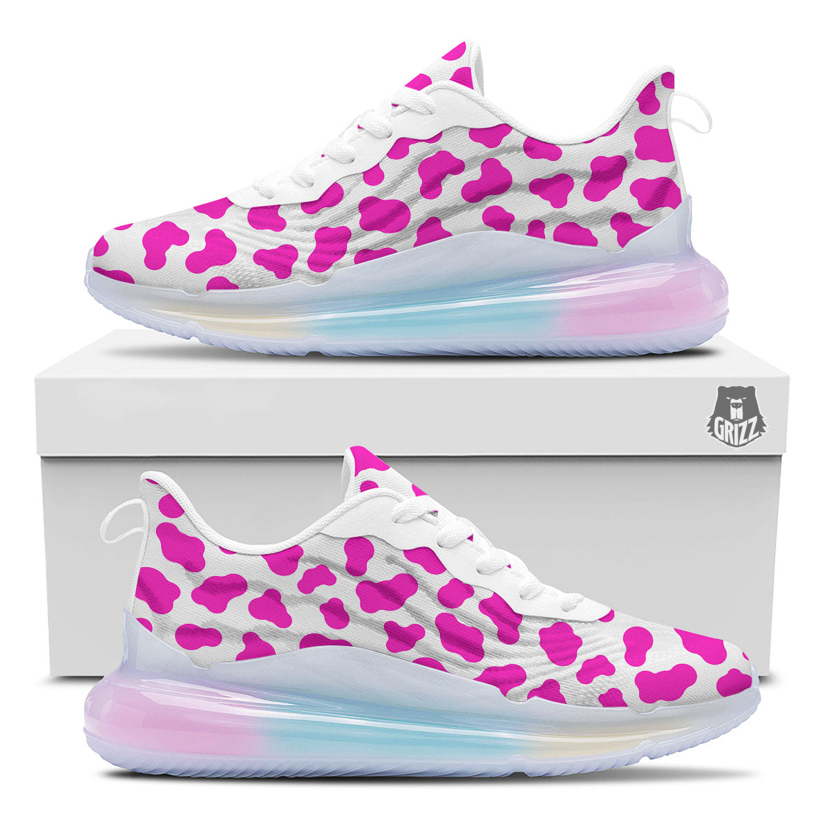 White Cow And Hot Pink Print Running Sneakers-grizzshop