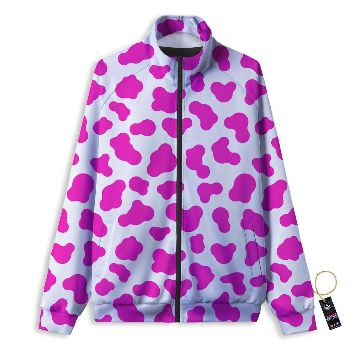 White Cow And Hot Pink Print Track Jacket-grizzshop