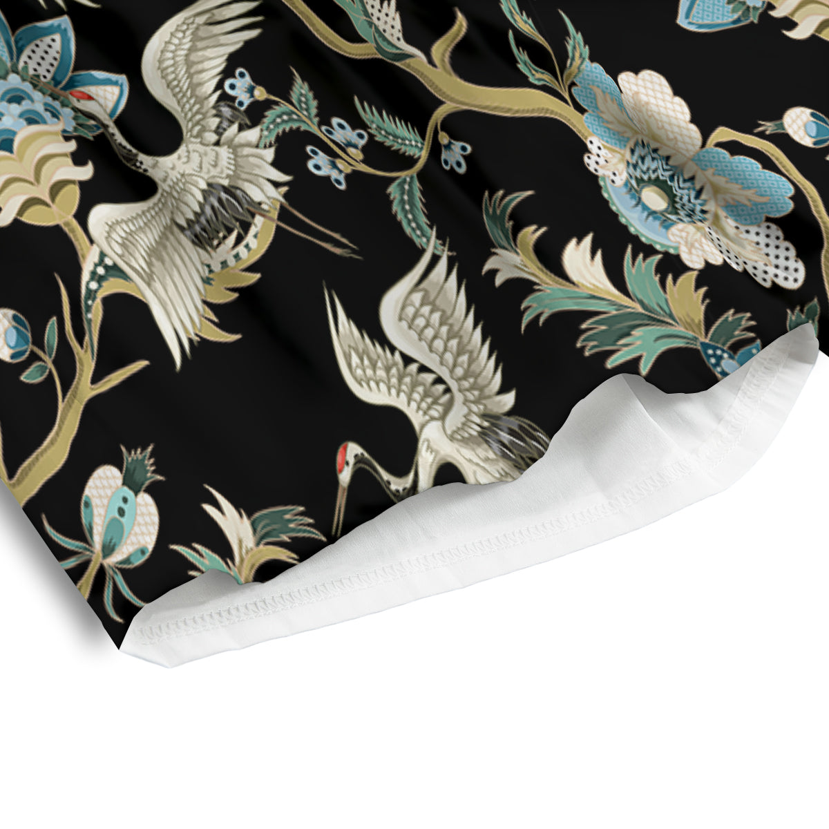 White Cranes Japanese Black Print Pattern Men's Athletic Shorts