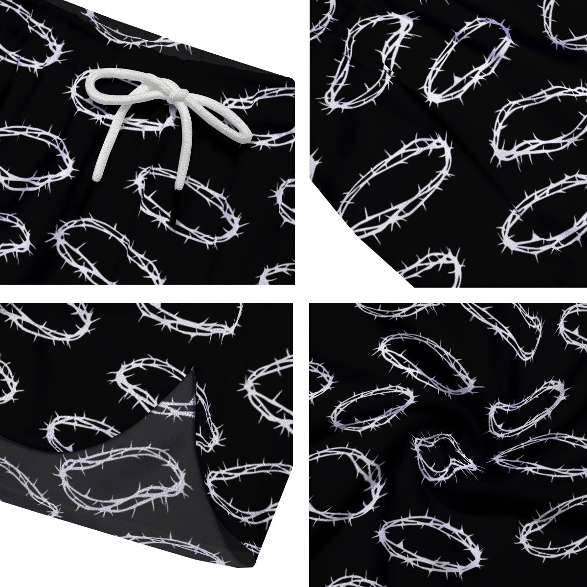 White Crown Of Thorns Print Pattern Men's Running Shorts-grizzshop