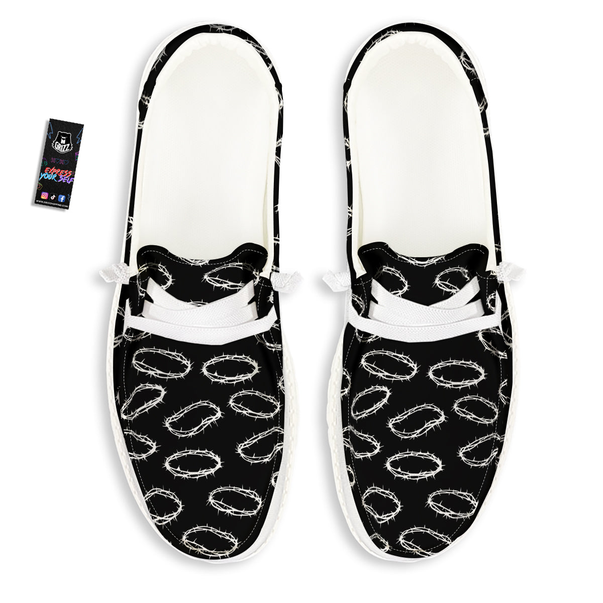 White Crown Of Thorns Print Pattern White Loafers-grizzshop