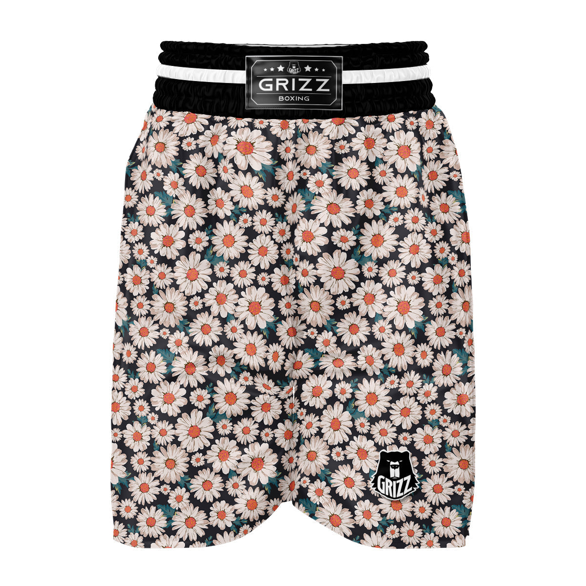 White Cute Daisy Pattern Print Boxing Shorts-grizzshop