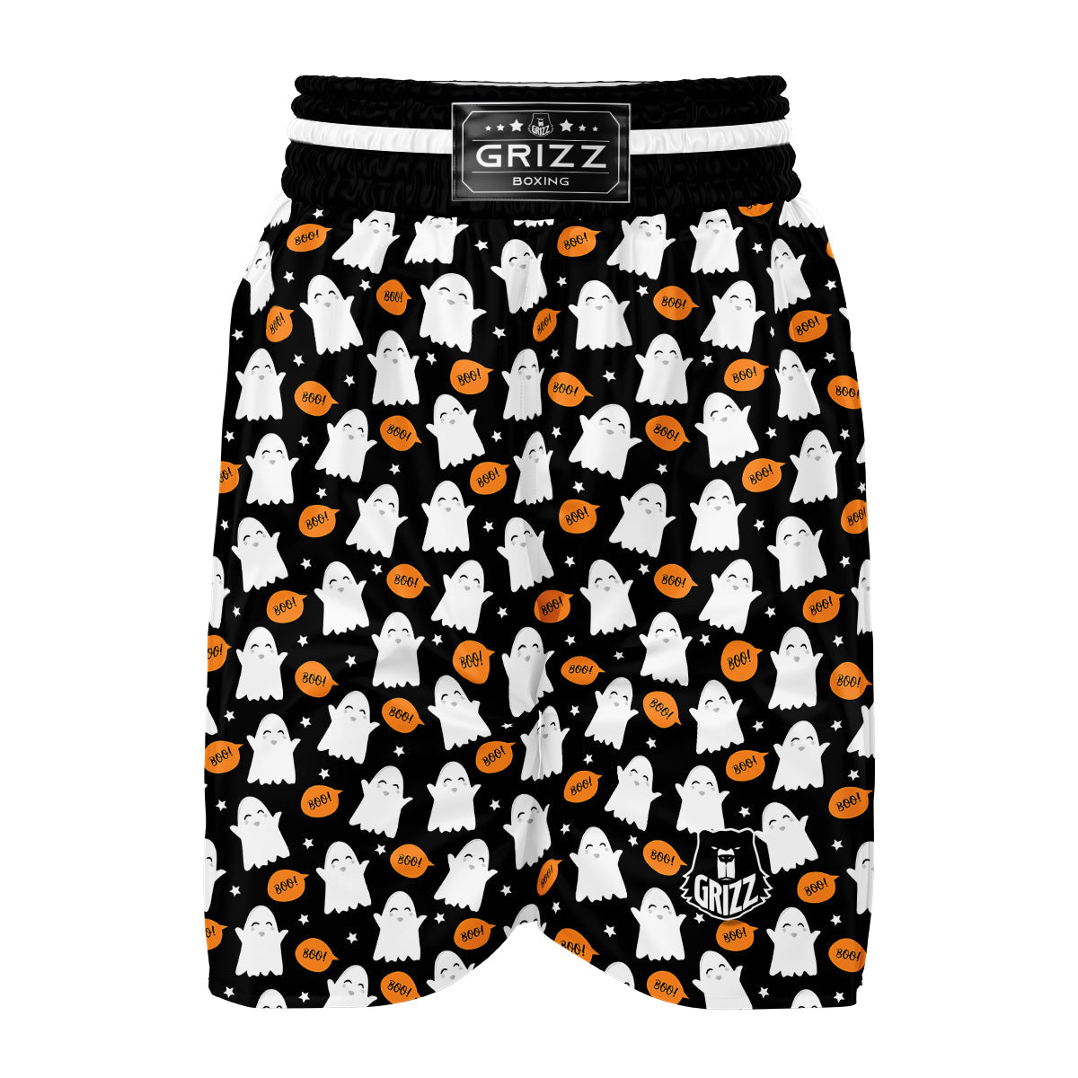 White Cute Ghost Print Pattern Boxing Shorts-grizzshop