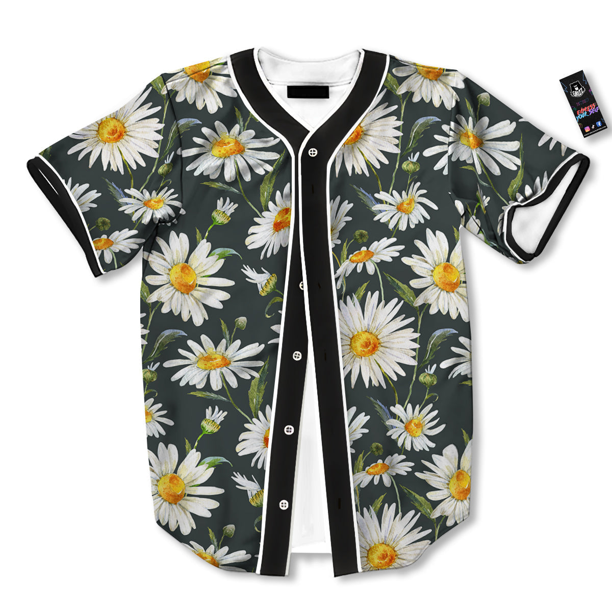 White Daisy Watercolor Print Pattern Baseball Jersey-grizzshop