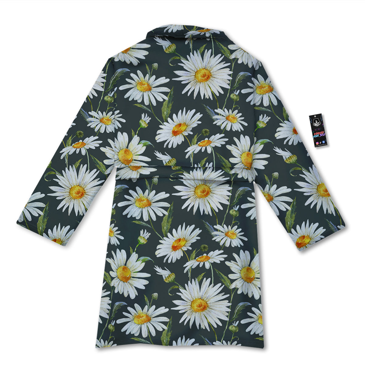 White Daisy Watercolor Print Pattern Bathrobe-grizzshop