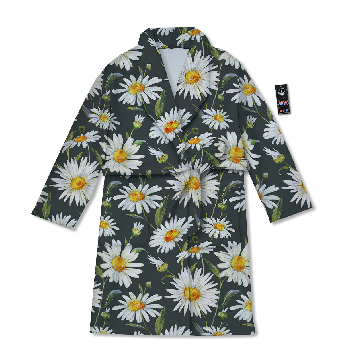 White Daisy Watercolor Print Pattern Bathrobe-grizzshop