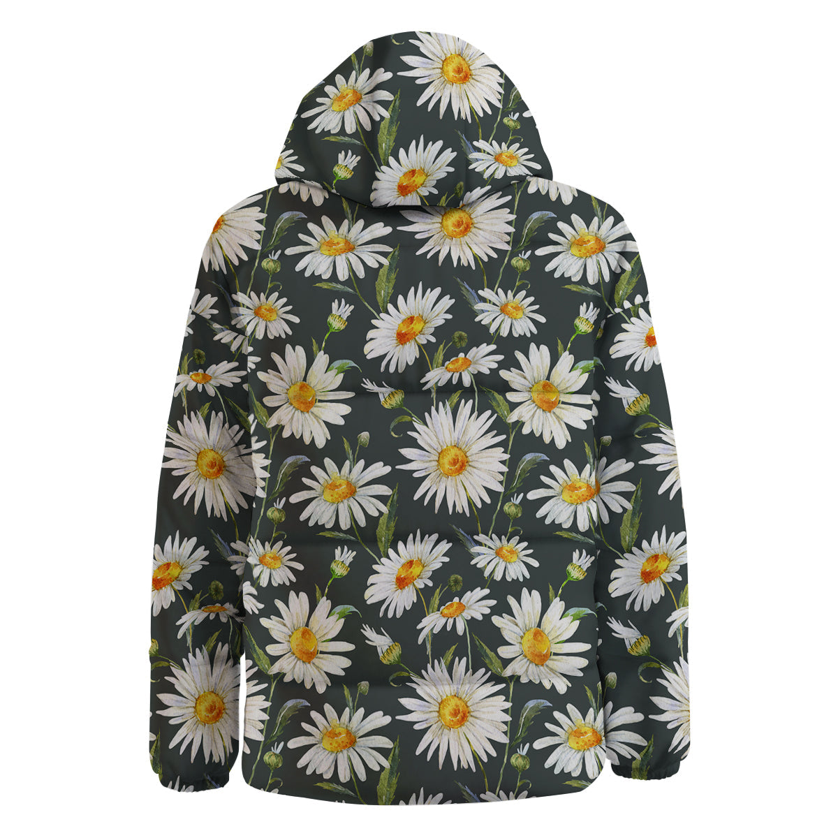 White Daisy Watercolor Print Pattern Down Jacket-grizzshop