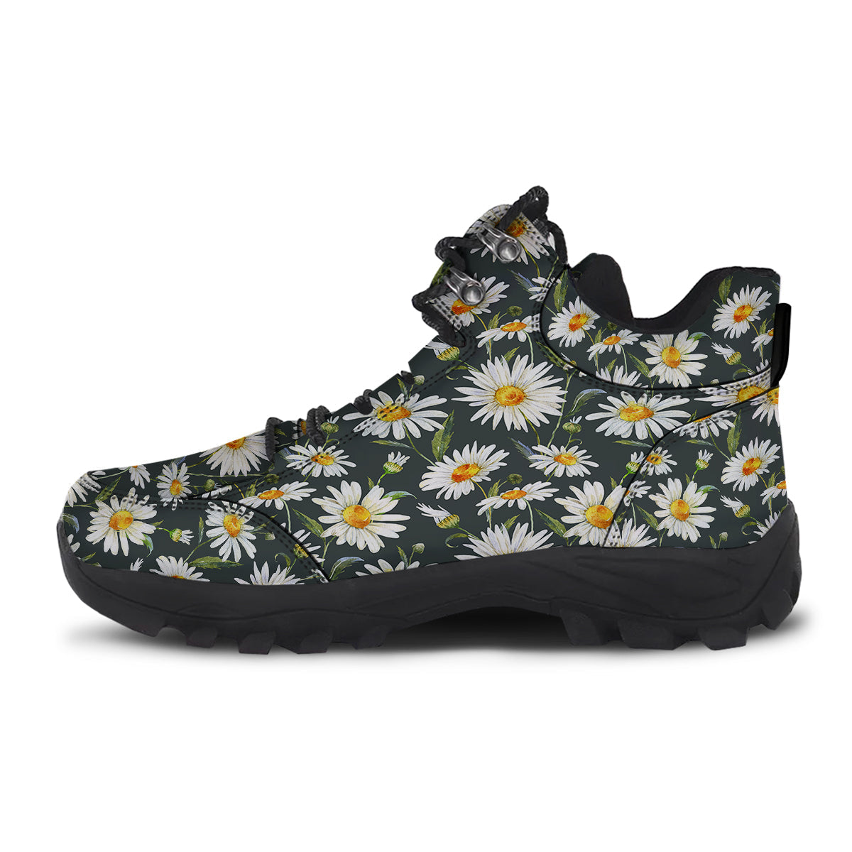 White Daisy Watercolor Print Pattern Hiking Shoes-grizzshop