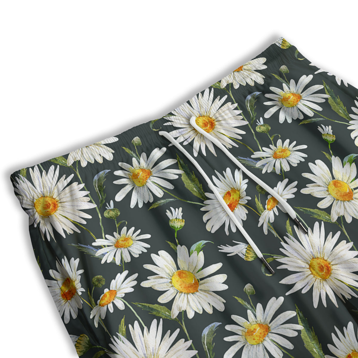 White Daisy Watercolor Print Pattern Men's Athletic Shorts