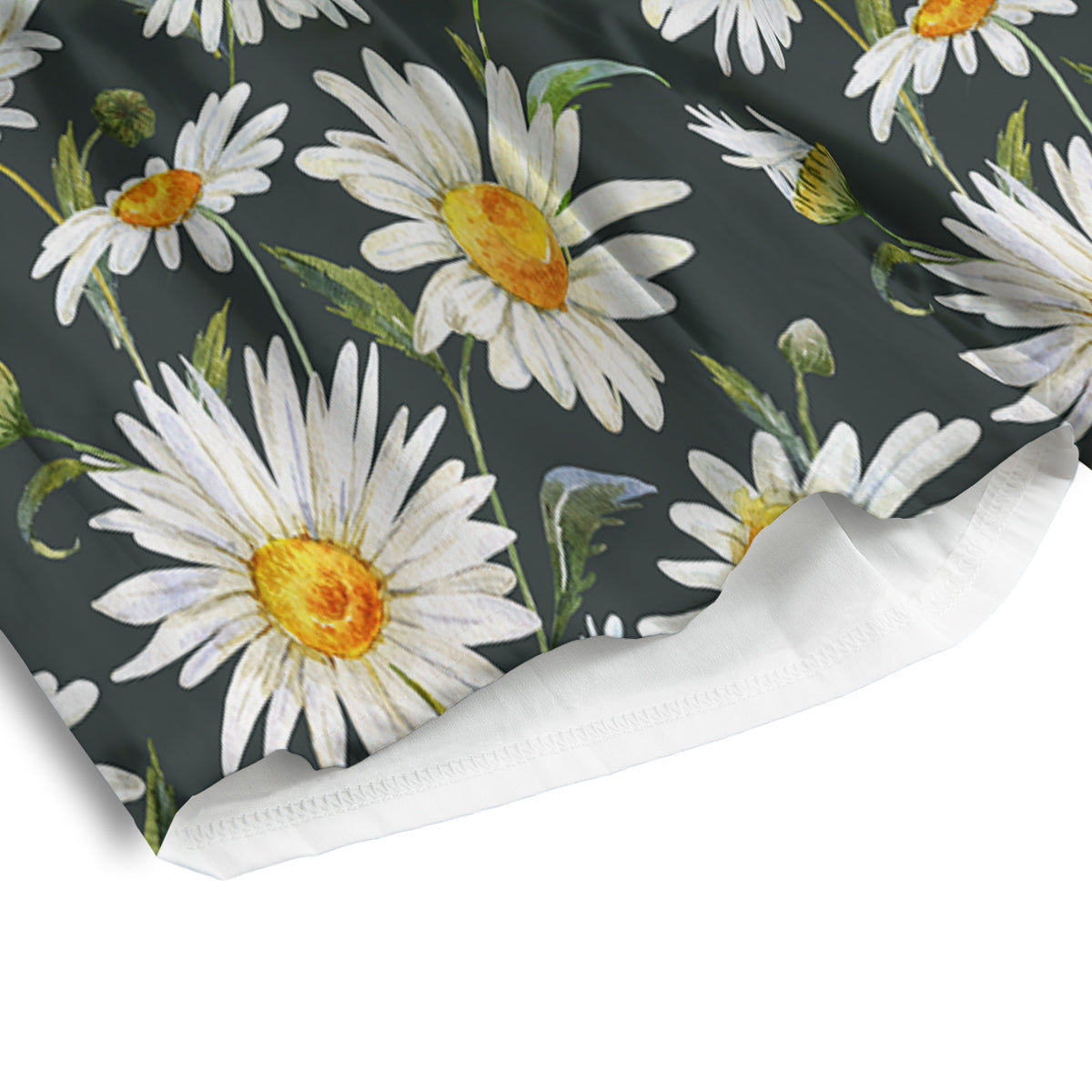 White Daisy Watercolor Print Pattern Men's Athletic Shorts