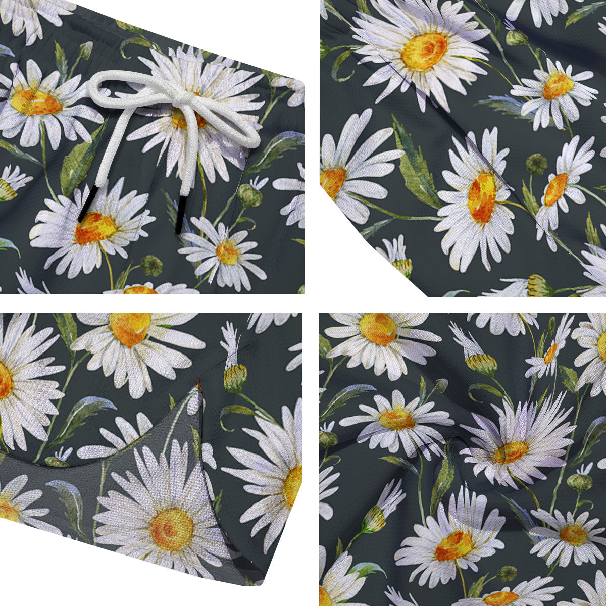 White Daisy Watercolor Print Pattern Men's Running Shorts-grizzshop