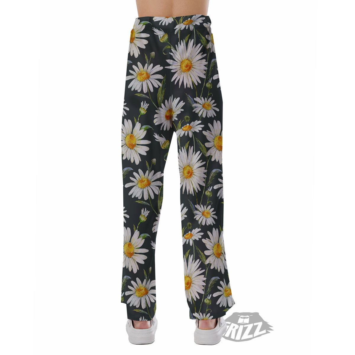 White Daisy Watercolor Print Pattern Pajama Pants-grizzshop