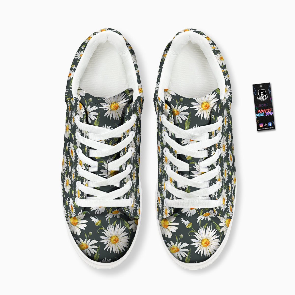 White Daisy Watercolor Print Pattern Platform Shoes-grizzshop