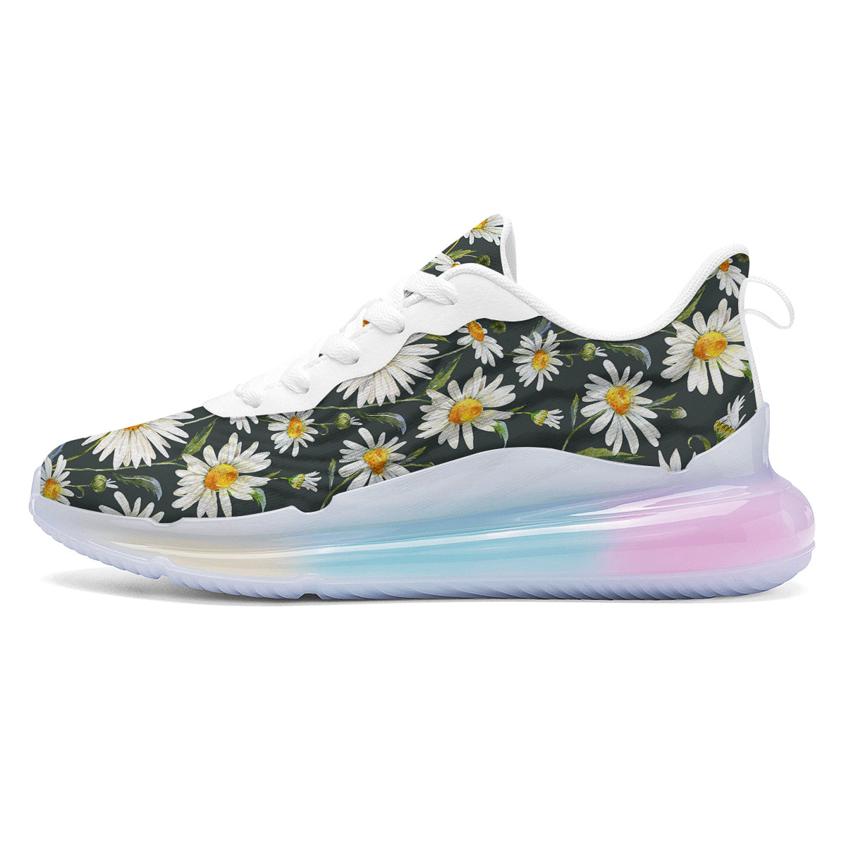 White Daisy Watercolor Print Pattern Running Sneakers-grizzshop