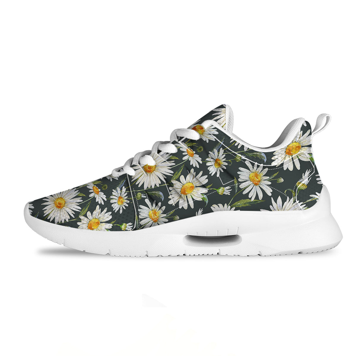 White Daisy Watercolor Print Pattern Tennis Shoes-grizzshop